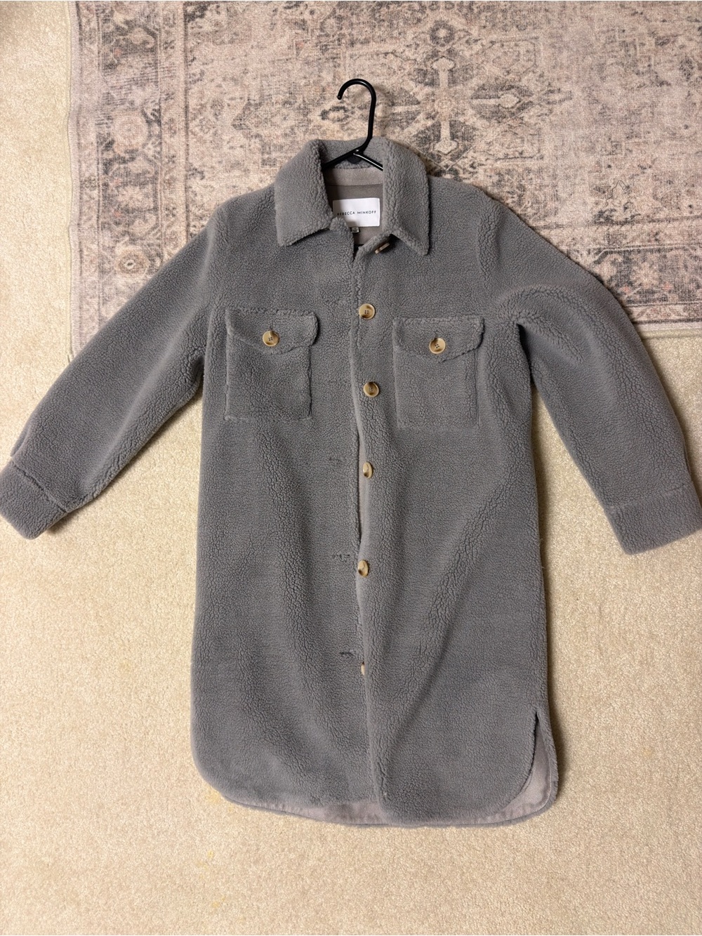 Rebecca Minkoff Gray Teddy Button-Up Coat